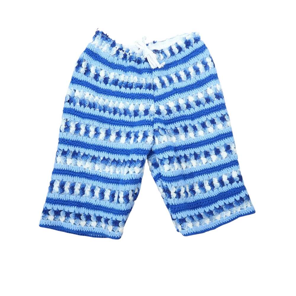 Vintage Upcycled Blue and White Crochet Knit Bermuda Shorts M